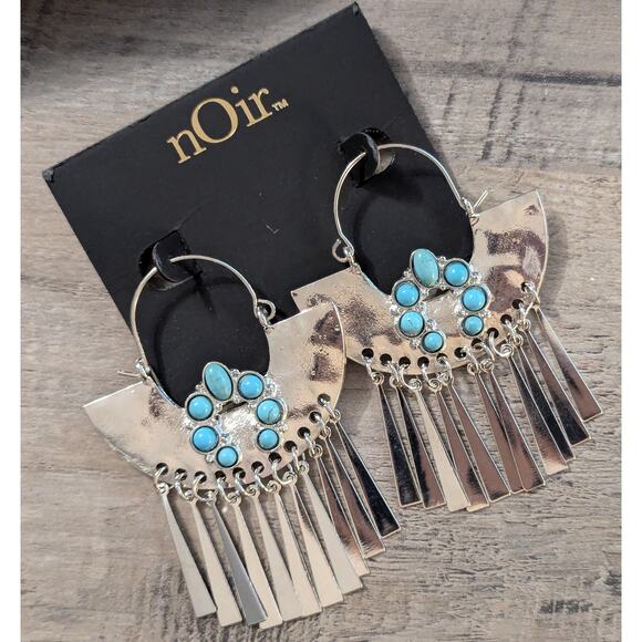 nOir Silver and Turquoise Stone Hoop Earrings - Picture 5 of 5